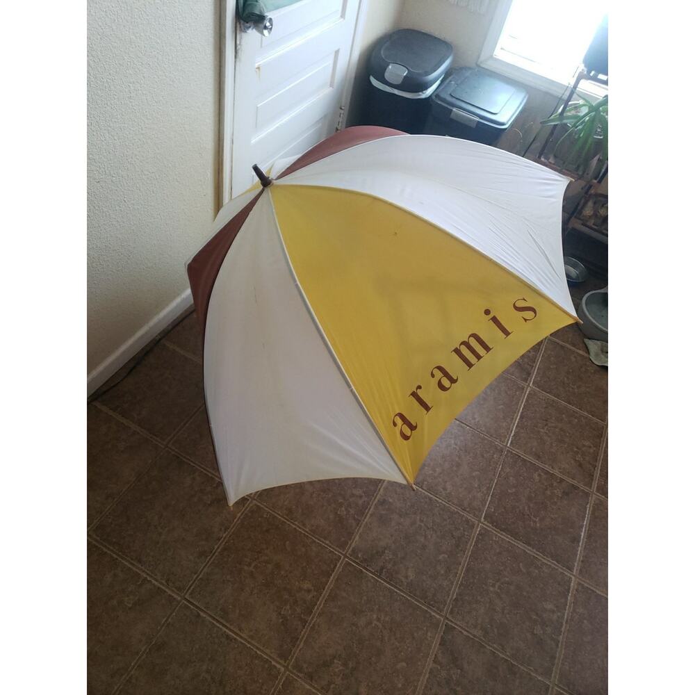 Vintage 1980's Aramis Rainy Day Brown Full HUGE 48" ACROSS Umbrella HAS HOLES